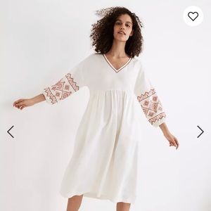 BRAND NEW: Madewell embroidered-sleeve popover midi dress, size S